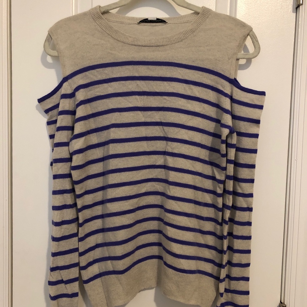 Autumn Cashmere Stripe Cold Shoulder Sweater